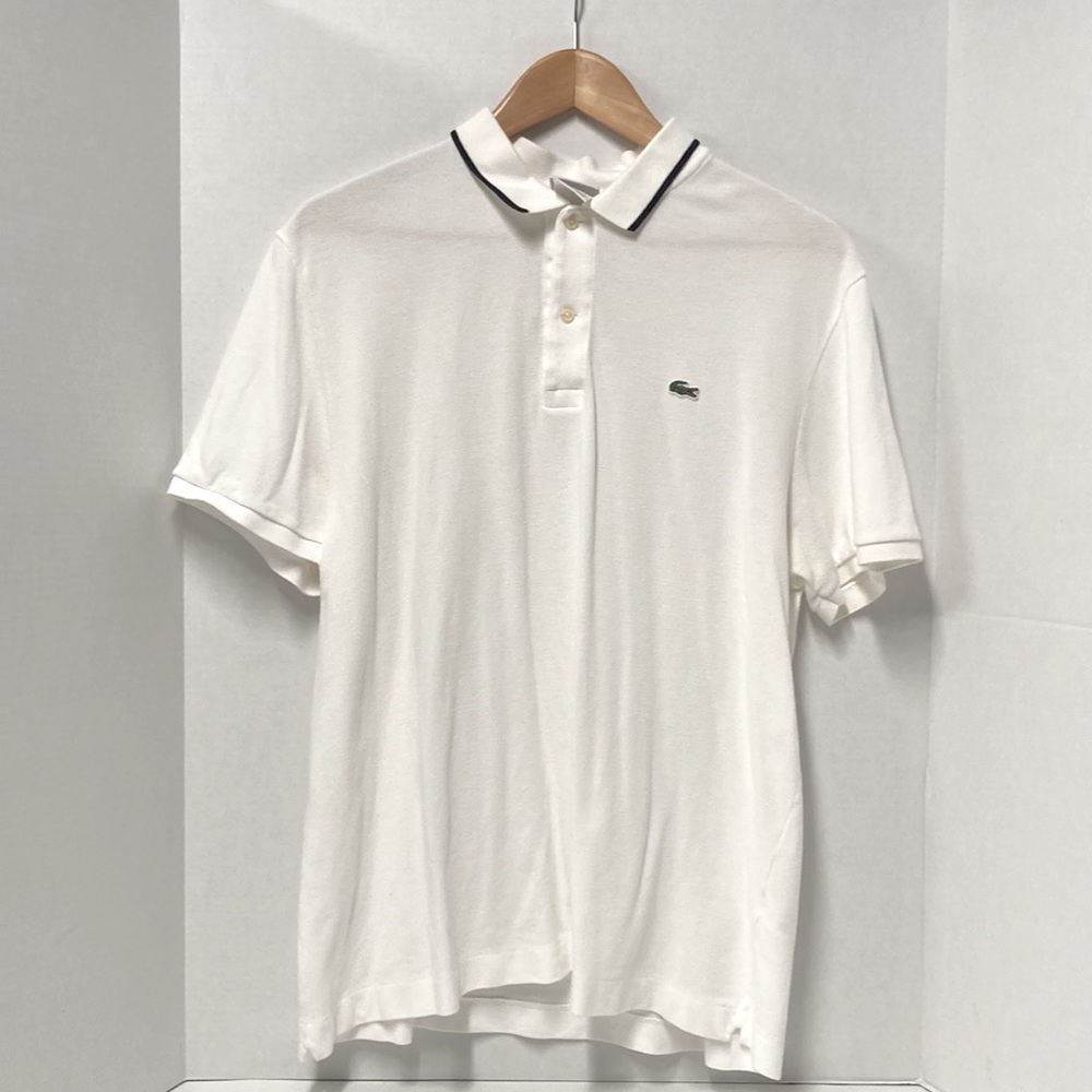 White with navy blue collar stripe Lacoste Polo Shit Size 7 Men’s